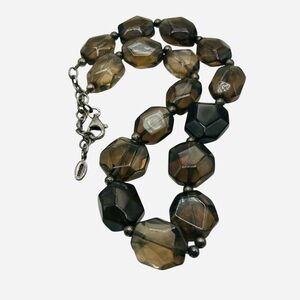 Vintage Signed Barse Smoky Quartz Faceted Nugget Necklace Sterling Silver